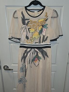 Vintage Inspired Embroidered Floral Mesh Dress